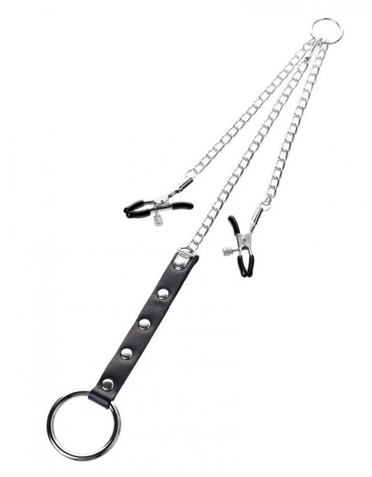 Серебристо-чёрные зажимы для сосков с кольцом для пениса TOYFA Metal - ToyFa - купить с доставкой в Элисте